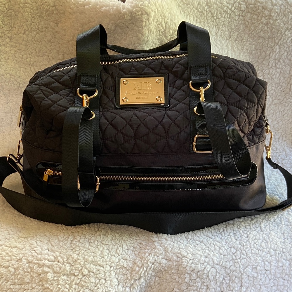 NWOT MB Krause New York Black Quilted Westfield Gym Bag with Gold Tone Hardware